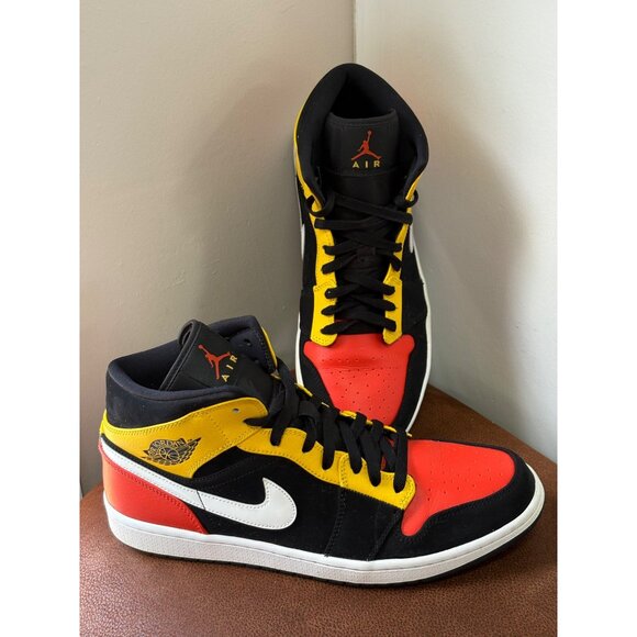 Nike Air Jordan 1 Mid Black Amarillo Orange 852542-087 Mens Size 11 - Picture 1 of 9